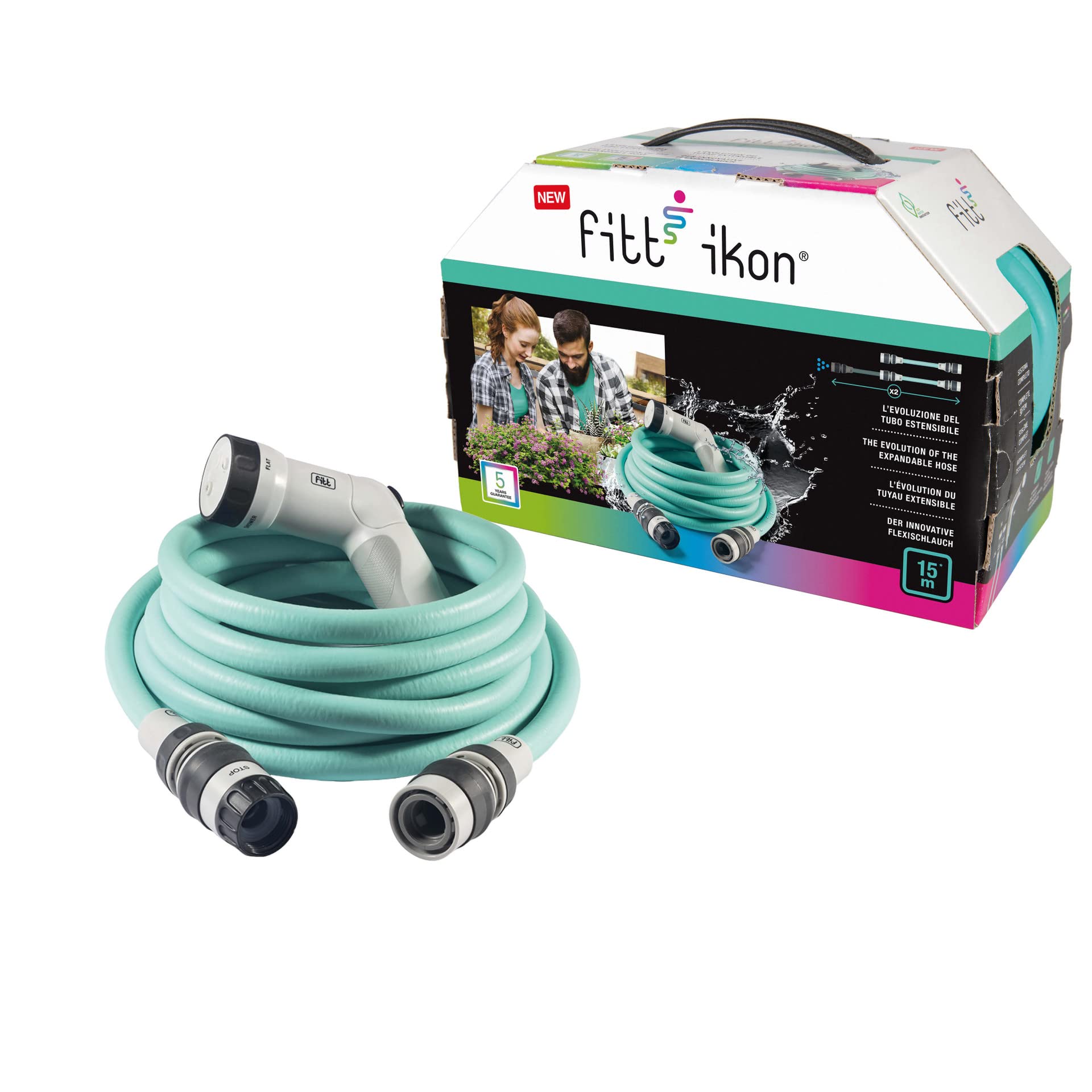 fitt-ikon-15-m-tuyau-d-arrosage-extensible-avec-pistolet-multi-jet-aquamarine image 5