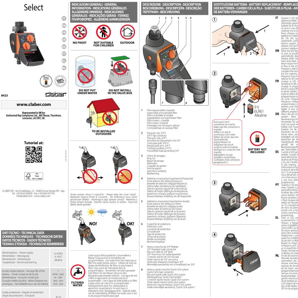 claber-aquauno-select-programmateur-arrosage-automatique-1-voie-63-programmes image 5